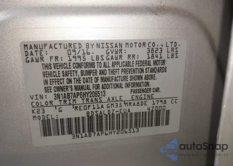2017 Nissan Sentra Sv z USA, uszkodzony, nr VIN 3N1AB7AP6HY206513